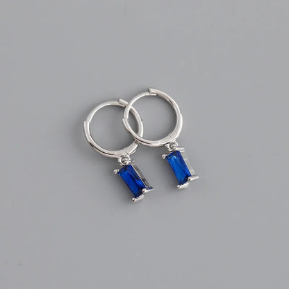 925 Sterling Silver Colorful Square Shiny Zircon Beads Piercing Stud Earrings for Women Fashion Gothic Exquisite Jewelry