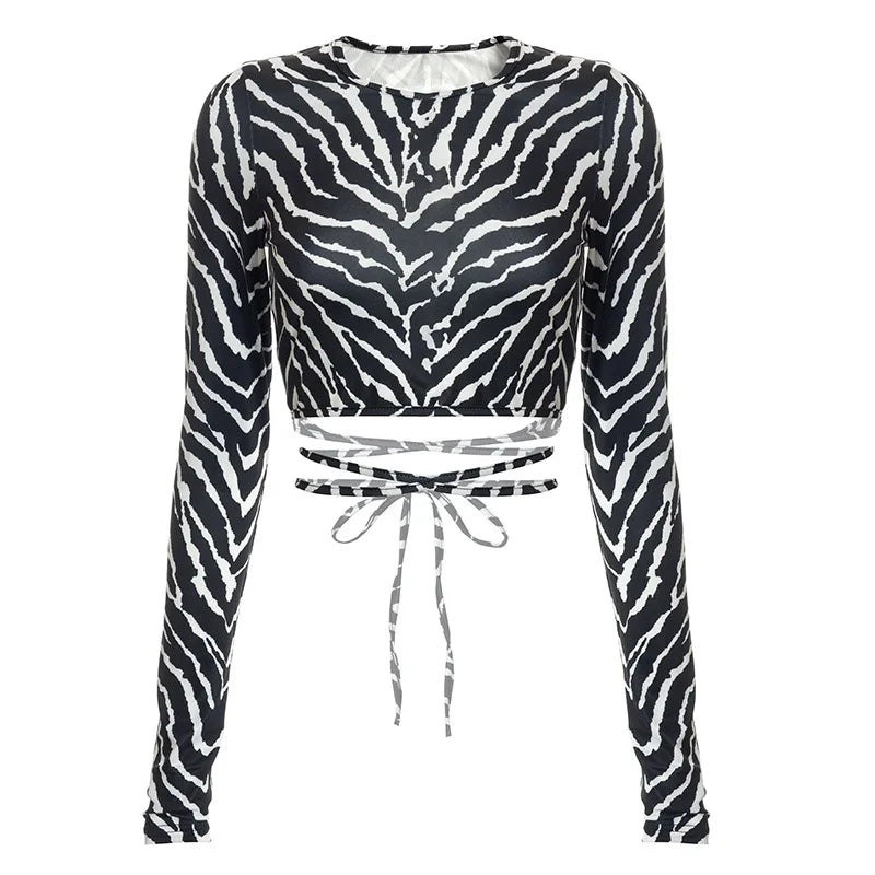 Camisetas Femininas de Renda Sem Costas Sexy com Cadarço Pulôver Outono Pretas Gola Redonda Manga Longa Justa Curta