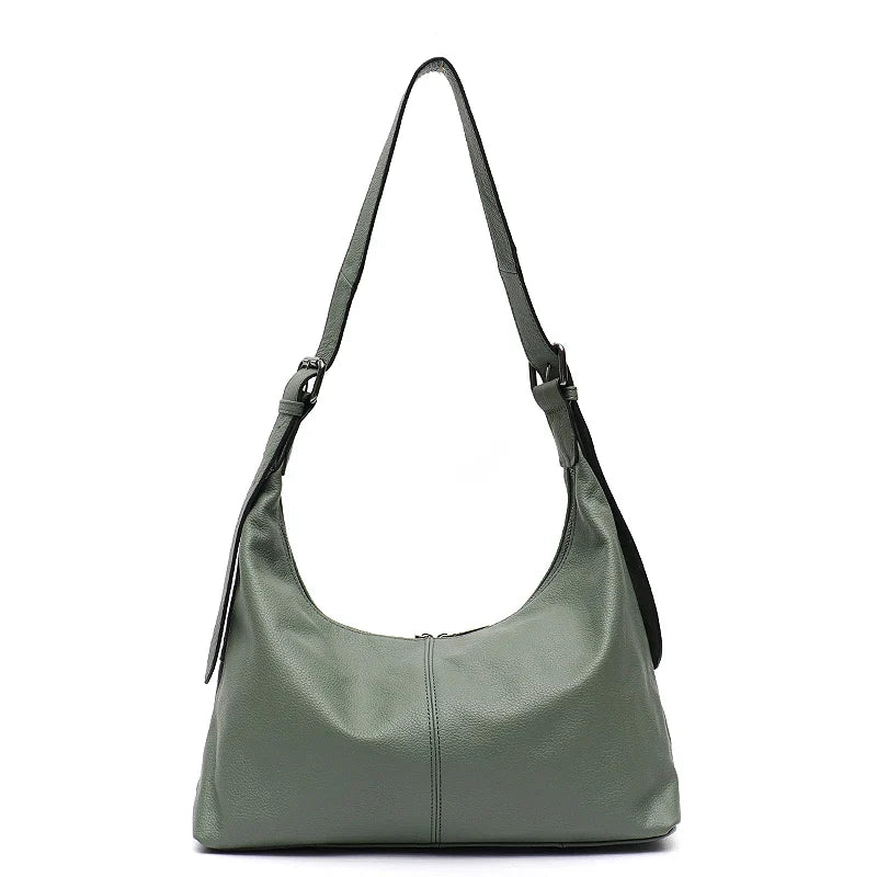 Luxury Women Cowhide Crossbody Bag Large Casual Shoulder Purse Wide Strap Handbag Female Daily 100% Genuine Leather Hobo Sack