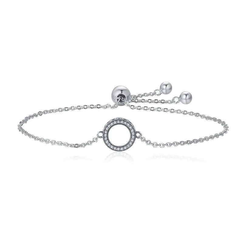 925 Sterling Silver Classic Zircon Hollow Circle Bracelet Hearts Strand Chain Link for Women Vintage Fine Jewelry SCB030