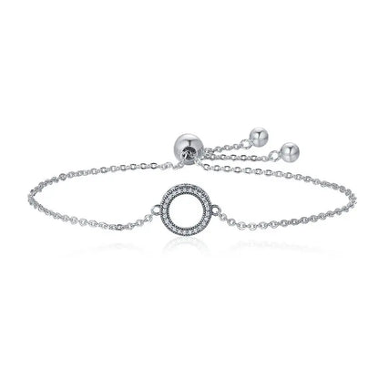 925 Sterling Silver Classic Zircon Hollow Circle Bracelet Hearts Strand Chain Link for Women Vintage Fine Jewelry SCB030