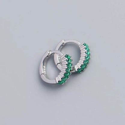 925 Sterling Silver Earring Fashion Rectangle Color Zircon Round Ear Ring Ear Bone Wild Trend Sweet Simple Women Girl Ear Jewelr