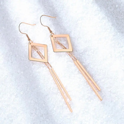 New Trendy Rose Gold 925 Silver Earrings For Women Geometric Hollow Square Long Tassel Earring Female Holiday Jewelry