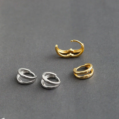 925 Sterling Silver Simple Glossy Double Ear Buckle for Women Unique Charm Party Hoop Earrings Fine Jewelry Accessories