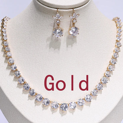 Fashion Water Drop Necklace A Necklace Set Composed Of Different Sizes Of Cubic Zirconia, Used For Party Wedding Jewelry