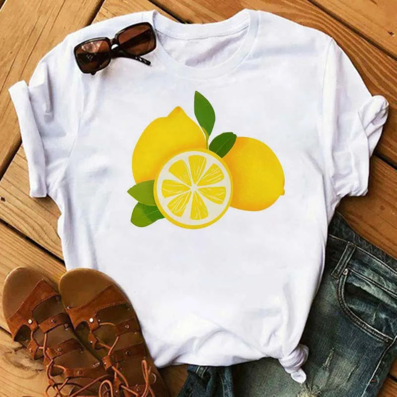 Funny Fruits T Shirt Women Fashion Kawaii Banana Print White T-shirt Harajuku TShirt Short Sleeves Tops Tee Shirt Femme T Shirts