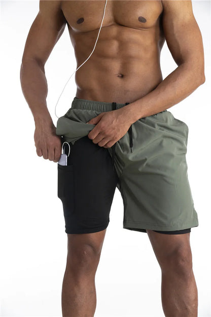 Running Shorts Men 2 in 1 Sports Jogging Fitness Shorts Training