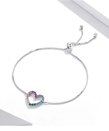 925 Sterling Silver Colorful Heart Pattern Adjustable Bracelet Love Zircon Chain for Women Fine Jewelry SCB216