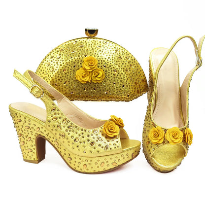 Italian Women Shoes and Bag Set Decorated with Rhinestone In Party African Italian Shoes and Bag Set Party Shoes Bag