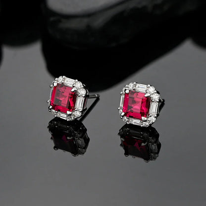 Original Design 6*6mm Asscher High Carbon Diamond Stud Eearrings for Women 2021 Jewelry 925 Sterling Silver Ruby Earrings Gift