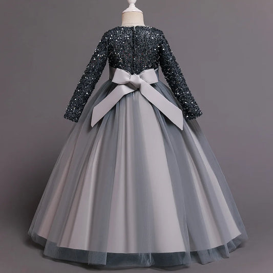 Princess Mesh Dress 4-14y Girl Christmas Winter Party Clothing Kids Sequin Wedding Dresses Children Spring Autumn Prom Costume