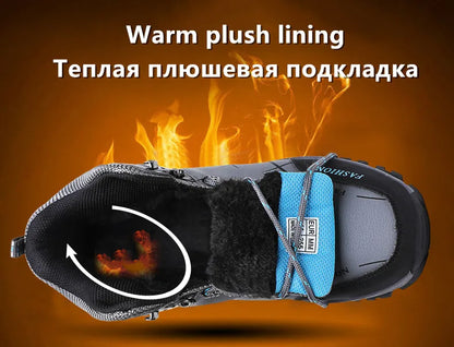 Men Winter Snow Boots Waterproof Leather Sneakers Super  Warm Men's Boots Outdoor Male Hiking Boots Work Shoes Size 39-47