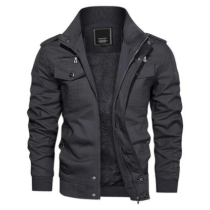 Men's Fleece Jackets Windbreaker Coats Fall Winter Thermal Bomber Jackets Multi-pockets Stand Collar Motorcycle Jacket