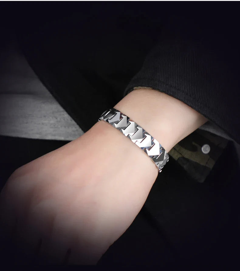 Tungsten Links Bracelets for Men Women Couples High Polished Inlay Health Magnetic Stones Three Color, Customized