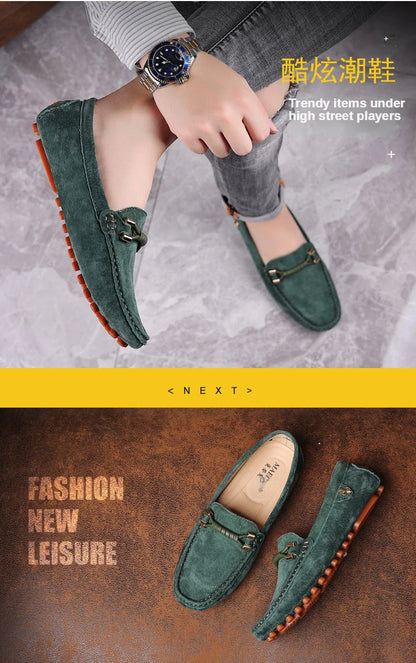 Loafers Men Casual Fashion Suede Men Shoes Lightweight Soft Genuine Leather Moccasins Slip on Driving Shoes for Men Size 48