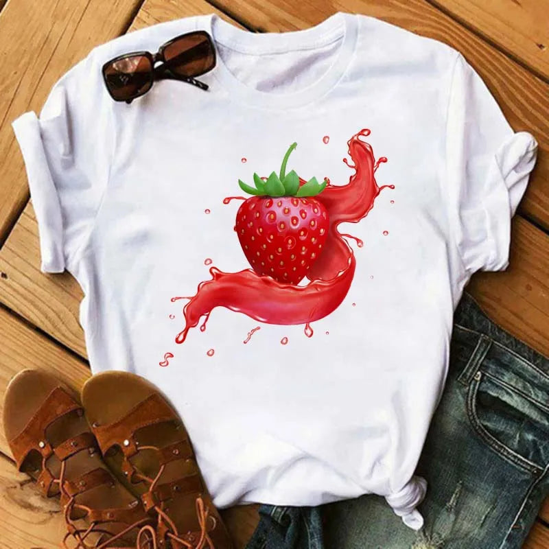 Funny Fruits T Shirt Women Fashion Kawaii Banana Print White T-shirt Harajuku TShirt Short Sleeves Tops Tee Shirt Femme T Shirts