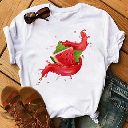 Funny Fruits T Shirt Women Fashion Kawaii Banana Print White T-shirt Harajuku TShirt Short Sleeves Tops Tee Shirt Femme T Shirts