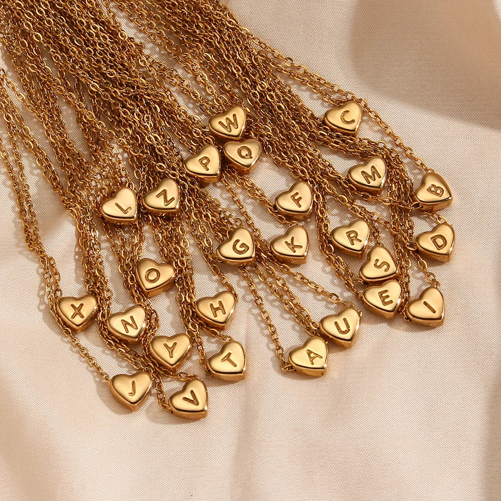 Minimalist Small Love Initial Necklace Jewelry Stainless Steel 18k Gold Plated Mini Heart Letter Pendant Necklace