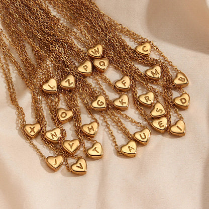Minimalist Small Love Initial Necklace Jewelry Stainless Steel 18k Gold Plated Mini Heart Letter Pendant Necklace