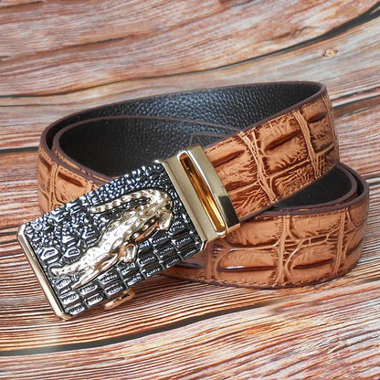 Designer Men High Quality Genuine Leather Belts Silver Gold Buckle Cowhide Ceinture Men Crocodile Belt Luxury Cinturones Hombre