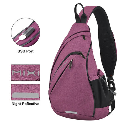 Men One Shoulder Backpack Women Sling Bag Crossbody USB Boys Cycling Sports Travel Versatile Fashion Bag Student School