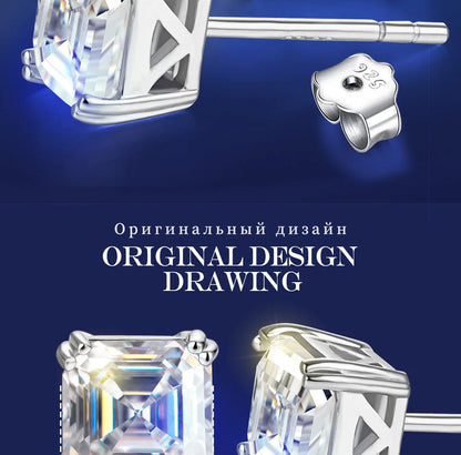 Total 0.8ct 6.0mm Moissanite D Color VVS1 Asscher Cut 18K White Gold Plated Earrings Jewelry Woman Girlfriend Gift
