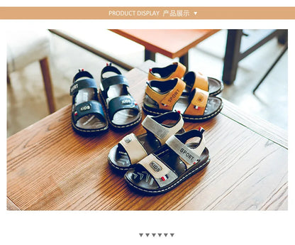 Children Sandals 2023 Summer New Fashion Boys Geniune Leather Sandals Kids Soft Bottom Non-slip Beach Sandals