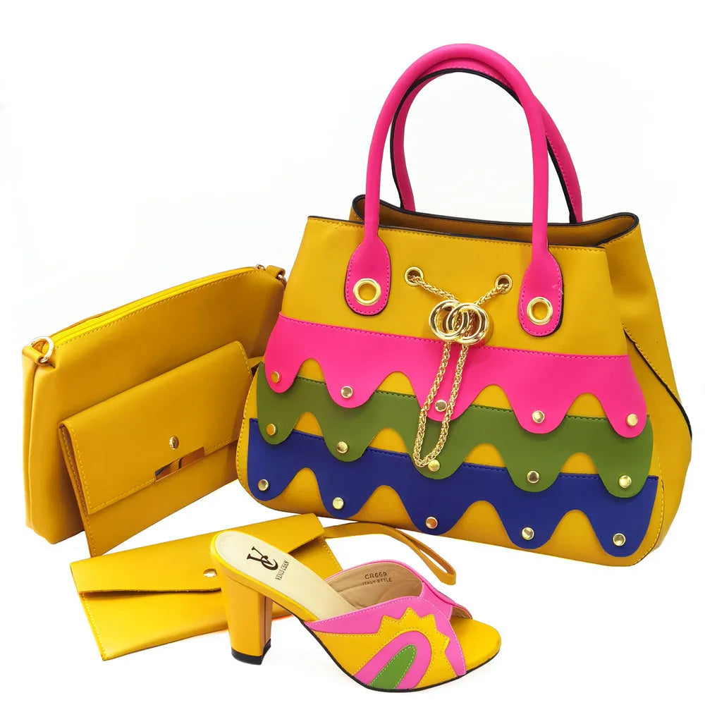 Black Color Comfortable Heels Italian Lady Shoes with Matching Bag for African Women Shoes and Bag Set