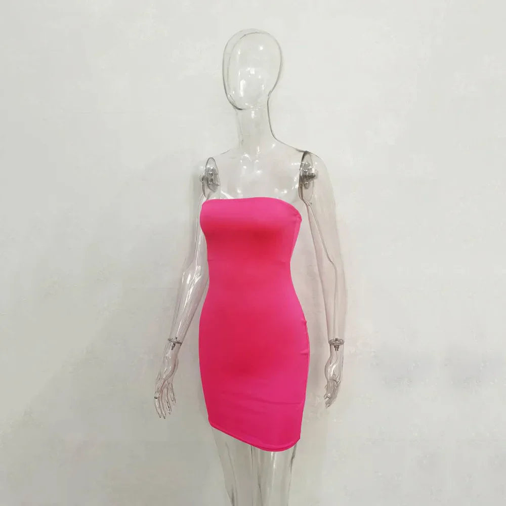 Off Shoulder Tube Dress Solid 2025 New Summer Women Bodycon Strapless Dress Black Mini Dress Women Slim Party Clubwear