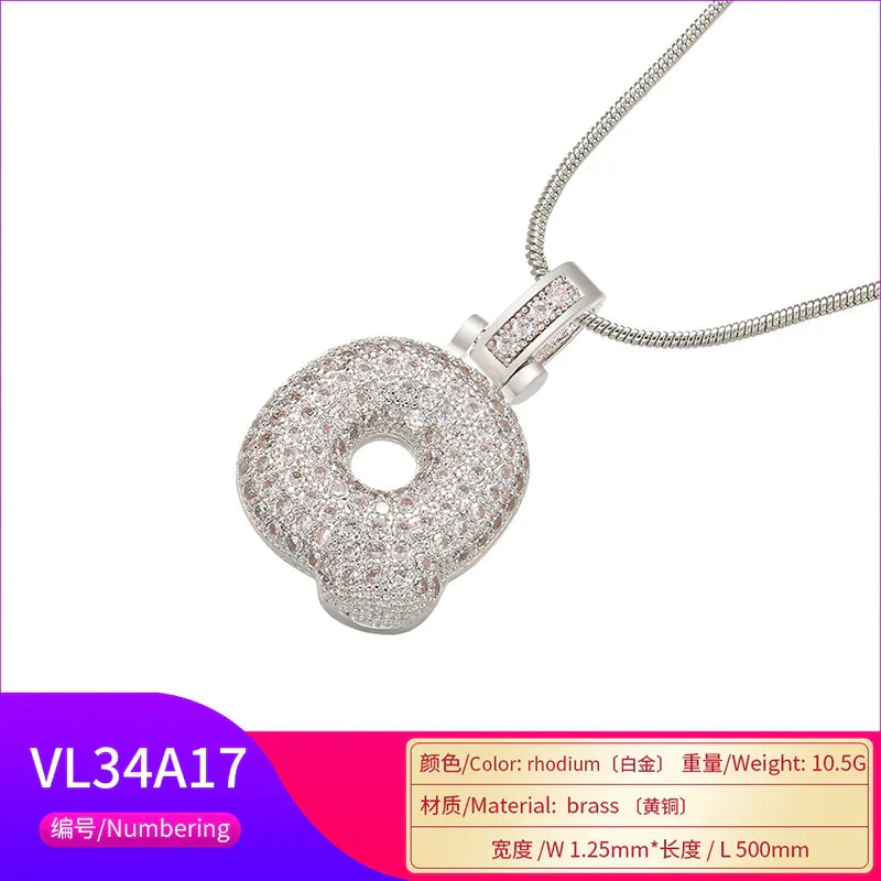 1.25x500mm Fat and lovely crystal brass silver color  letter necklace for women friends birthday gift model: VL34