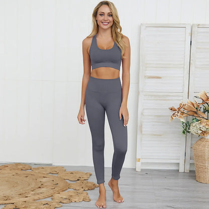 Seamless Gym Set Women Sport Suit Yoga Sets 2 Pcs Tracksuits Fitness Wear Sportswear Leggings Padded Sports Bras Workout Clothin