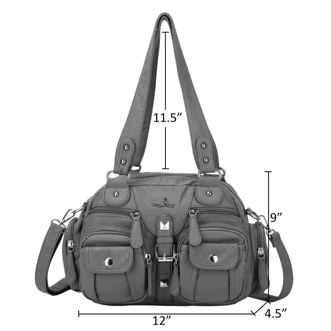 Women Small Handbags Satchel Top-handle Handbag PU Shoulder Bag 8”x11” Dumpling Pack Multi-pockets Shoulder Bag