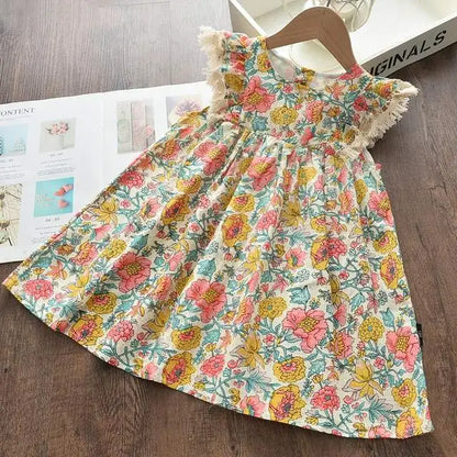 Girls Casual Dresses 2022 New Summer Kids Baby Flowers Print Costumes Floral Party Birthday Princess Vestidos 2-6Y
