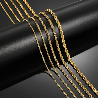 2/3/4/5/6mm Stainless Steel Twisted Rope Chain Necklace for Men Women Gold Color Plated Neck Chains Choker Metal Jewelry Gift