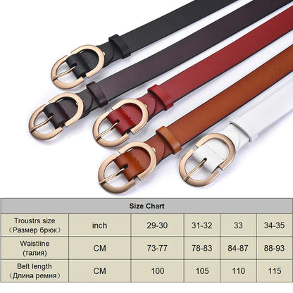 Official Authentic Woman Leather Belt Golden Alloy Buckle Natural Cowhide Ladies Jeans Belt Trousers Belt Female ZK105