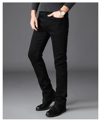 2023 Men's Stretch Black Jeans Classic Style Business Fashion Pure Slim-fit Denim Pants Male Brand Casual Trousers
