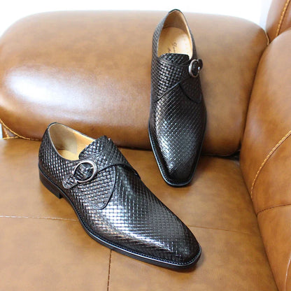 Size 6 To 13 Classic Monk Strap Buckle Dress Shoes Genuine Leather Luxury Plaid Print Office Wedding Party Formal Shoes for Men