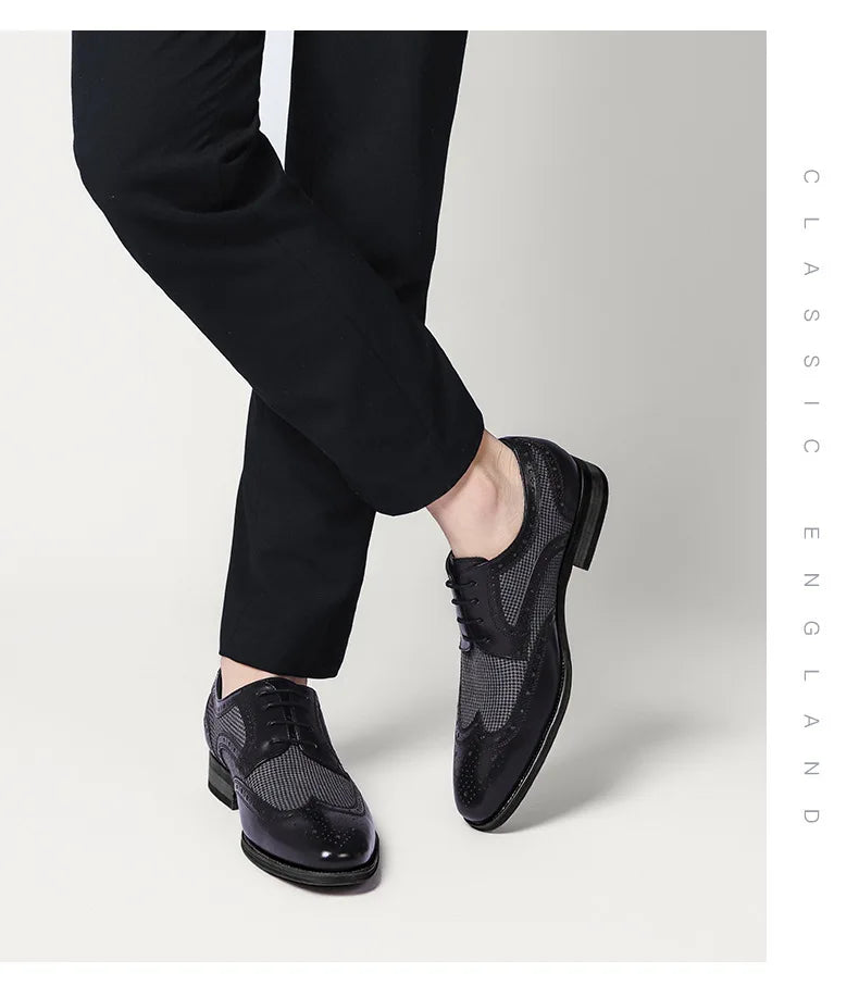 Men's Dress Shoes Leather Ventilation Lace-Up Fashion Bullock Men Shoes Formal Business Casual Spring Summer New
