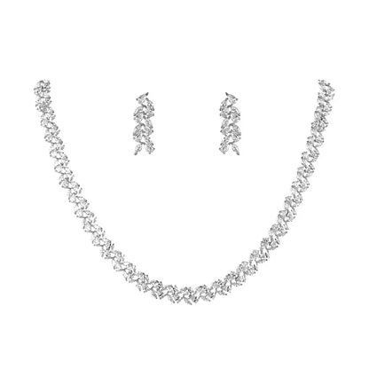 Marquise Cut Cubic Zirconia Tennis Necklace and Earring Elegant Wedding Bridal Jewelry Set