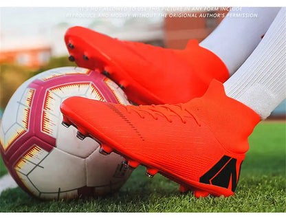 New Futstal FG/TF Orange Soccer Boots For Men High Top Men Soccer Cleats Football Trainers Men Sport Shoes zapatillas de futbol