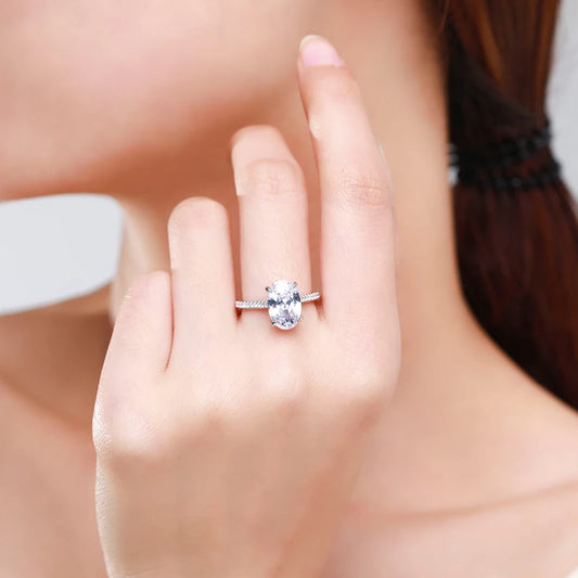 Genuine 925 Sterling Silve Fashion Generous Oval Emerald Cut Sparkling CZ Rings For Women Wedding Engagement Jewelry Gift