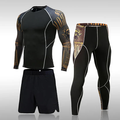 Men's Sports Suit MMA Running Quick-Drying Sportswear Compression Suit Fitness Training 3-Piece Sports Tights