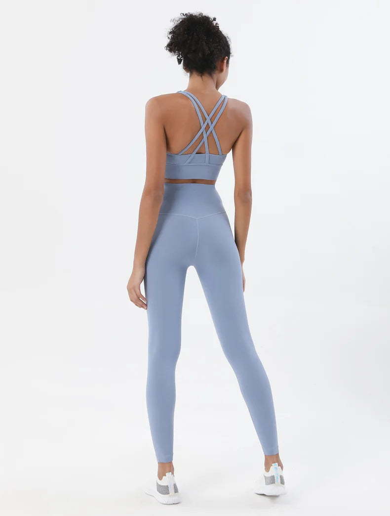 SOISOU Nylon Yoga Set Women's Tracksuit Gym Fitness Set Woman 2 Pieces Leggings Sports Bra Breathable Sportwear Woman Clothes