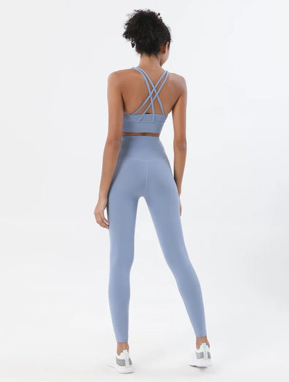 SOISOU Nylon Yoga Set Women's Tracksuit Gym Fitness Set Woman 2 Pieces Leggings Sports Bra Breathable Sportwear Woman Clothes