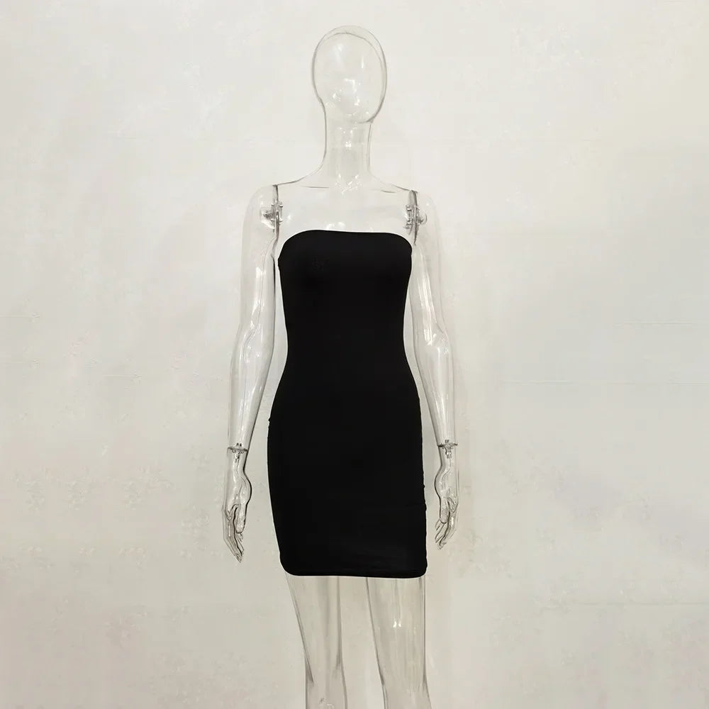 Off Shoulder Tube Dress Solid 2025 New Summer Women Bodycon Strapless Dress Black Mini Dress Women Slim Party Clubwear