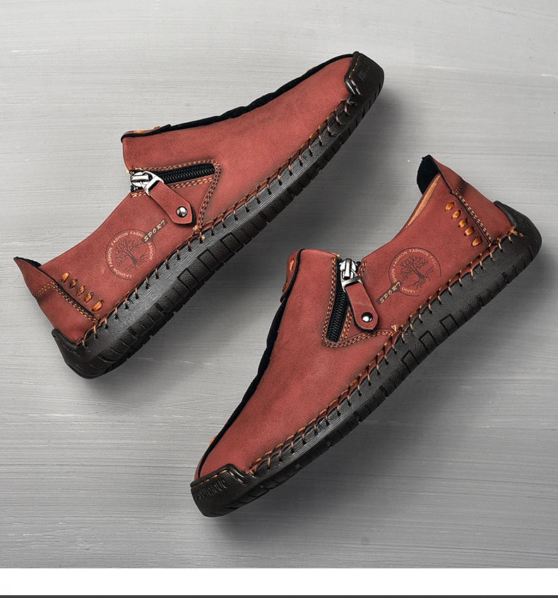 Handmade Leather Men Shoes Casual Slip On Loafers Breathable Leather Shoes Men FlatsTooling Shoes Plus Size