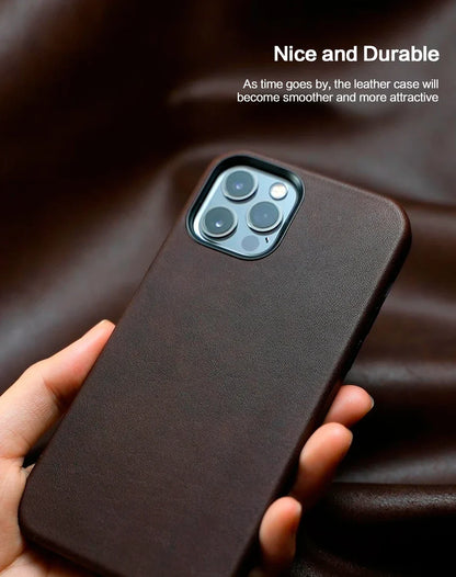 Genuine Leather Case for iPhone 15 Pro Max Business Case for iPhone 14 Pro Max 13 Pro Magnetic Charging Phone Back Cover Men