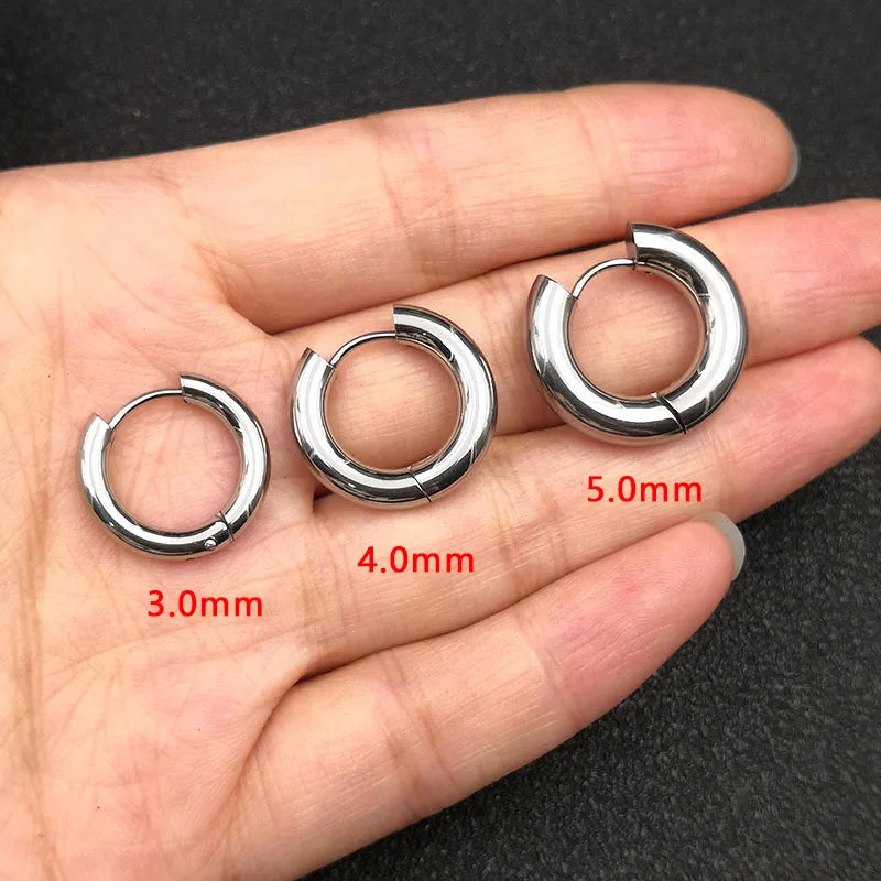 6pcs/lot Thick 3.0mm 4.0mm 5.0mm Stainless Steel Circle Hoop Earrings For Women Girls Gold Silver Color Round Geometry Earrings
