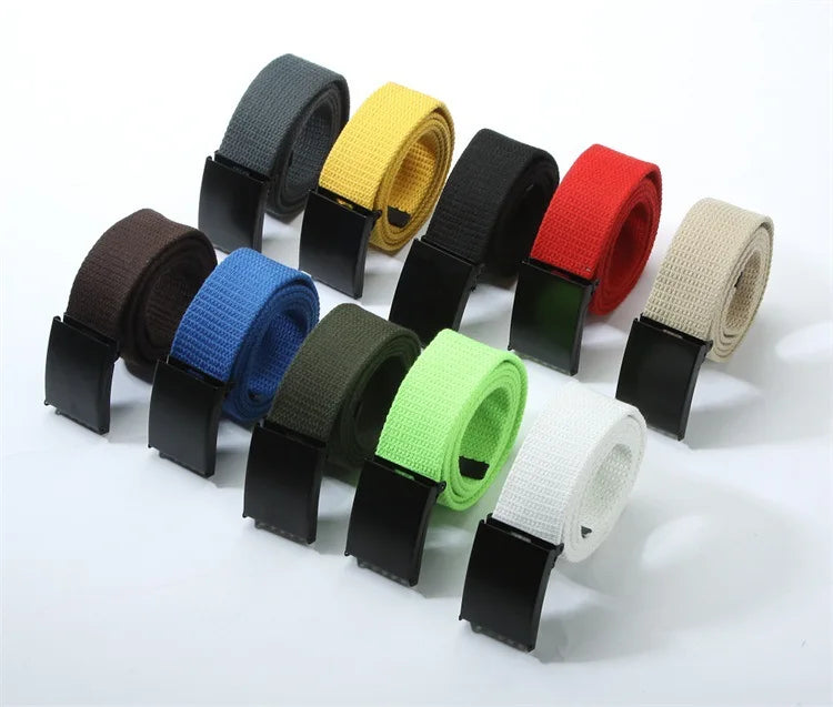 Fashion New Unisex Trousers Belts Canvas Belt metal buckle Men Women Boys Jeans belts Candy Colors Top quality120cm luxury belts