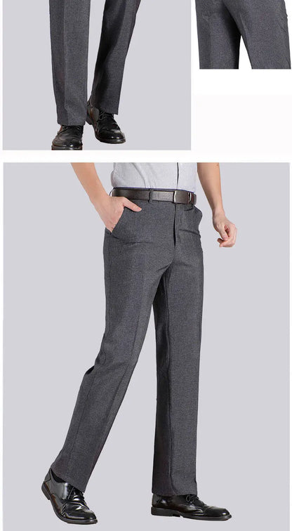 Business Men's Fall Spring Fashion Long Pants Formal Suit Pants Male Elastic Straight Casual Autumn Thick Trousers Plus Big Size